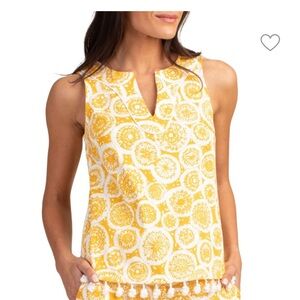 Trina Turk Yellow and White Textured Top